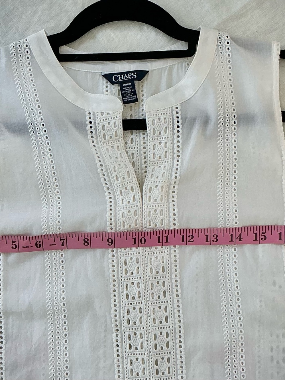 Chaps White Sleeveless Eyelet Lace Trim 100% Cotton Camisole - Picture 5 of 6